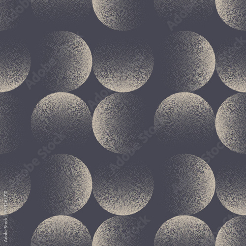 50s 60s 70s Retro Style Dot Work Circles Cute Seamless Pattern Vector Abstract Background. Dotted Graphic Textile Design Stipple Grainy Repetitive Grey Subtle Texture. Halftone Art Modern Illustration