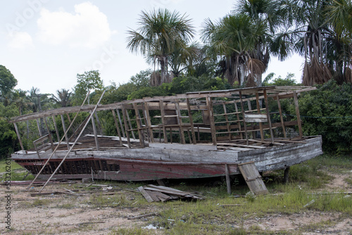  Abandon old wooden boat once used for transporting people and goods up and down the Rivers of the Amazon in Brazil