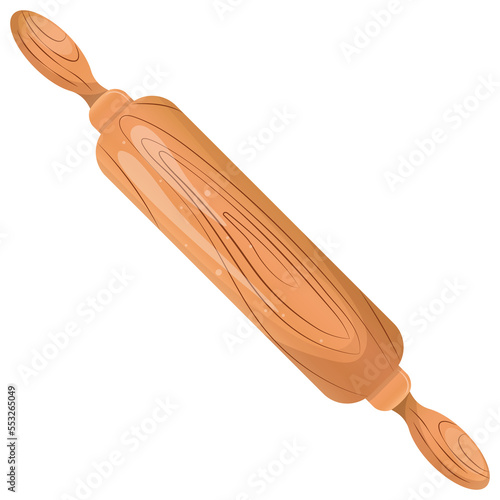 Wooden Rolling pin vector illustration. Element of kitchen tools for cooking and baking isolated on white background. Perfect as a table, background for items. Clipart for bakery decoration