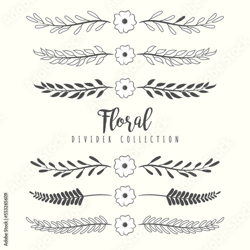 Hand drawn floral divider borders collection with branches and flower
