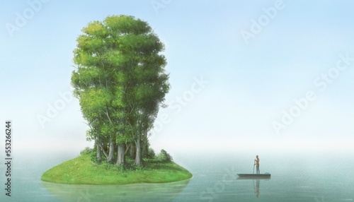 Concept art of environment  life  nature  spiritual  ecology  brain  mental health  tranquility  calm  peaceful and hope. Conceptual artwork. surreal landscape painting. The forest of human head.
