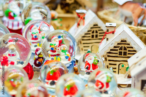 Christmas decoration  snow globes for sale at the fair.