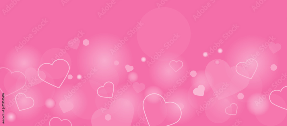Valentine's Day background with a pink hearts.Horizontal banner with a hearts.Symbols of love in a shape of heart .Pink light hearts.