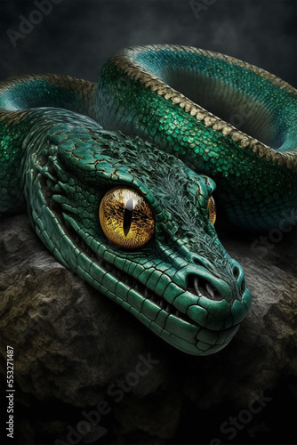 closeup of a green snake