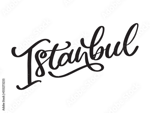 Istanbul. Hand lettering. Vector logo of Istanbul in black color with seagulls on white background. souvenir products, banner emblem, travel blog social media, brochure, flyer. Digital illustration.