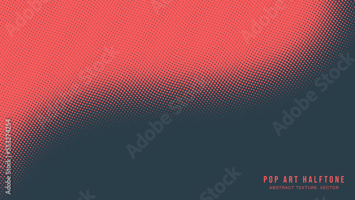 Pop Art Dots Half Tone Pattern Vector Elegant Curved Border Red Dark Blue Abstract Background. Dotted Subtle Texture Geometric Wavy Structure. Contrast Graphic Minimal Dot Work Art Wallpaper