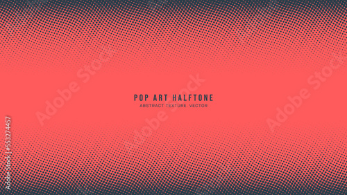 Halftone Pattern Pop Art Dots Vector Horizontal Border Red Dark Blue Abstract Background. Popart Style Dot Work Design Wavy Structure Subtle Texture. Half Tone Contrast Graphic Minimalistic Wallpaper
