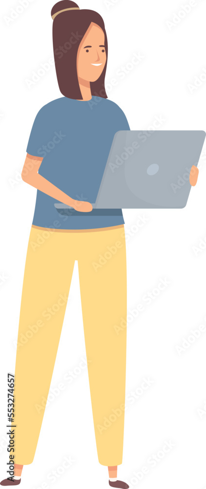 Girl freelancer icon cartoon vector. Work education. Remote home