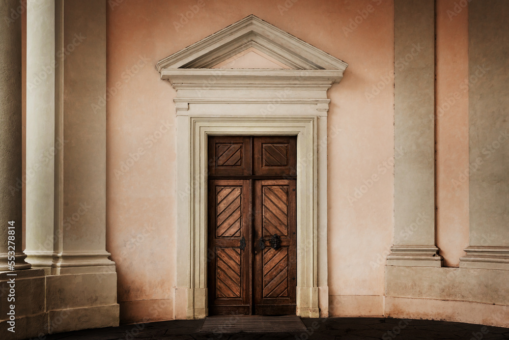 Obraz premium Round portico with door of the Empress Maria Theresa Entrance to the Rosenberg Palace . Prague Castle