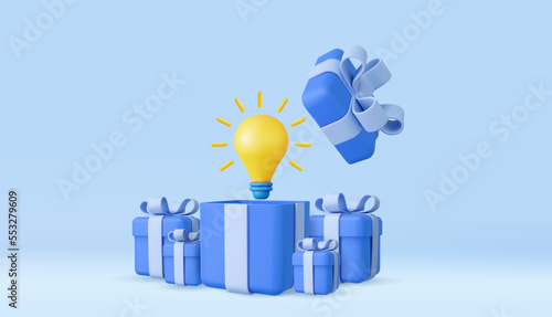 3d yellow light bulb in open gift box