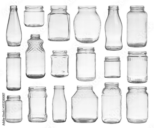 Collection of empty jars isolated
