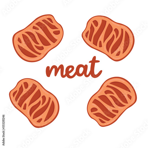 Doodle flat clipart. Stylized piece of meat. All objects are repainted.