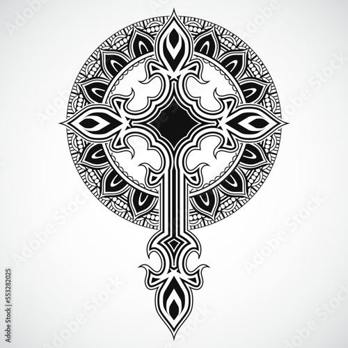 modern ornamental design cross with decorative circle