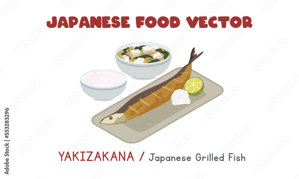 Japanese Yakizakana Japanese Grilled Fish with daikon radish, bowl of