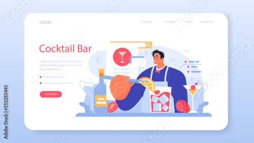 Bartender web banner or landing page. Barman preparing alcoholic