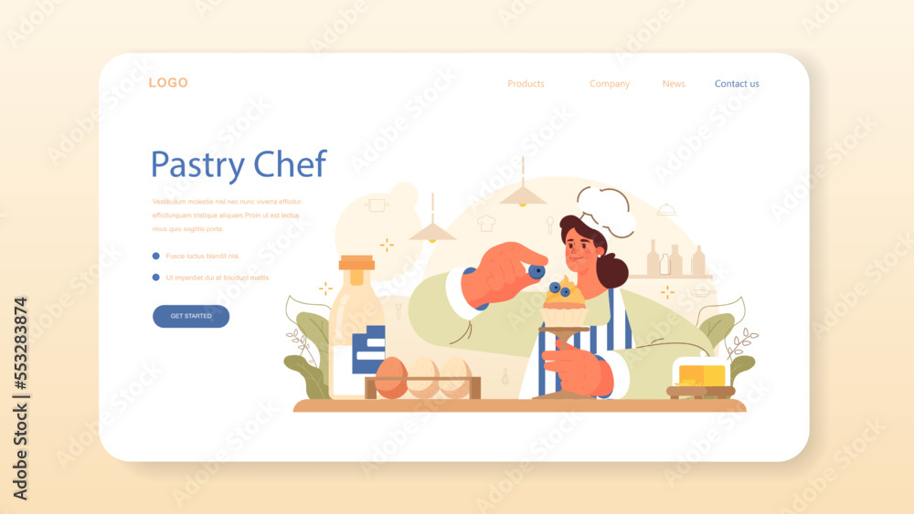 Confectioner web banner or landing page. Professional pastry chef