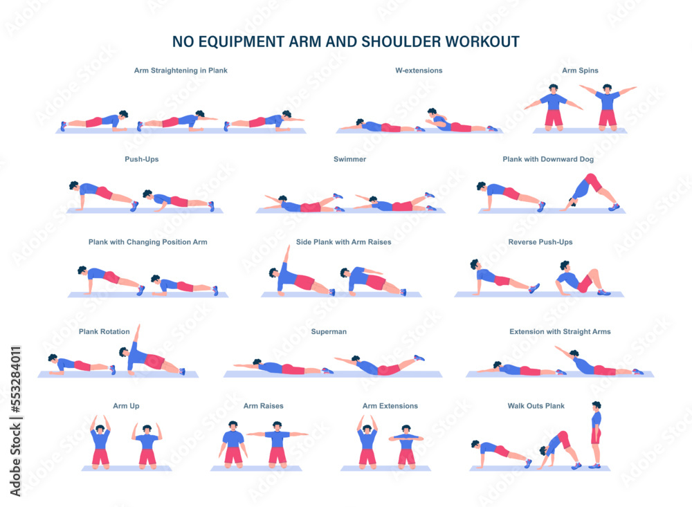 Arm workout set. Collection of exercise for slim and strong arms. Arm workout set. Collection of exercise for slim and strong arms.