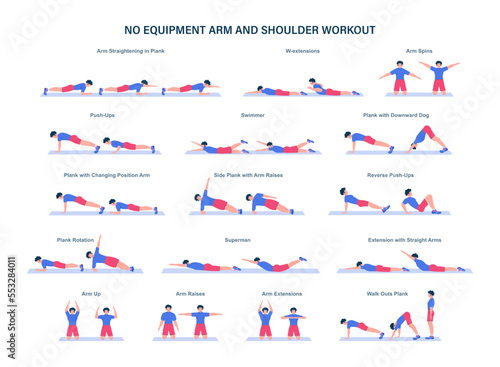 Arm workout set. Collection of exercise for slim and strong arms.