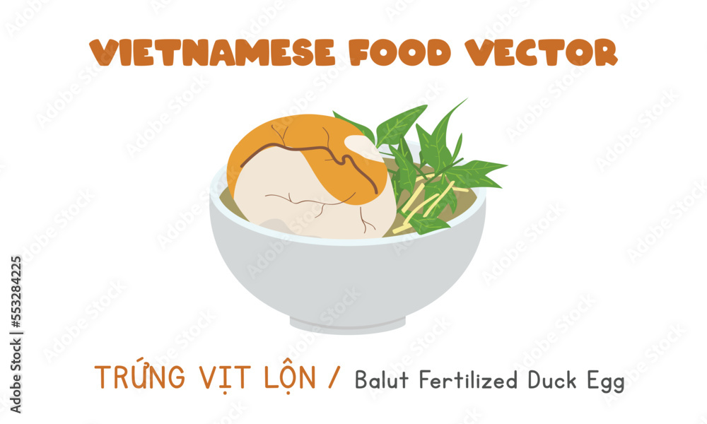 Vietnamese balut fertilized duck egg flat vector. Trung Vit Lon clipart cartoon. Asian food. Vietnamese cuisine. Vietnamese exotic food vector design Vietnamese balut fertilized duck egg flat vector. Trung Vit Lon clipart cartoon. Asian food. Vietnamese cuisine. Vietnamese exotic food vector design