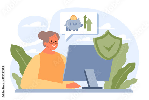 Retirement savings. Future pension plan. Senior character successfully