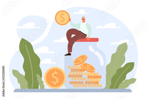 Retirement savings. Future pension plan. Senior character successfully