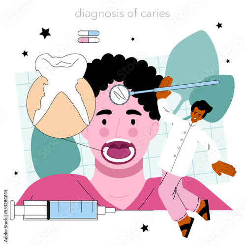 Dentist concept. Dental doctor in uniform treating human teeth using