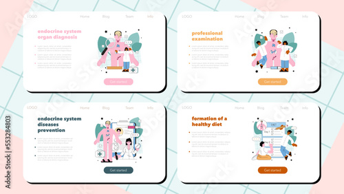 Endocrinologist web banner or landing page set. Thyroid gland
