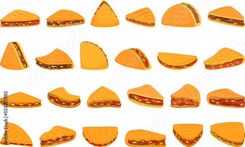 Quesadilla icons set cartoon vector. Food restaurant. Vegetable chicken
