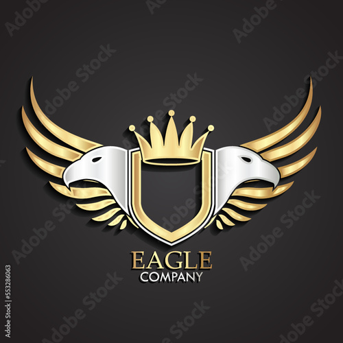 3d heraldry gold logo with silver eagle heads