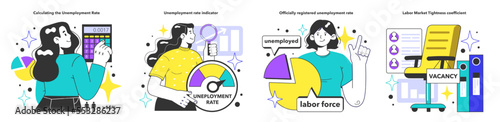 Unemployment rate calculating set. Economy theory. Social problem