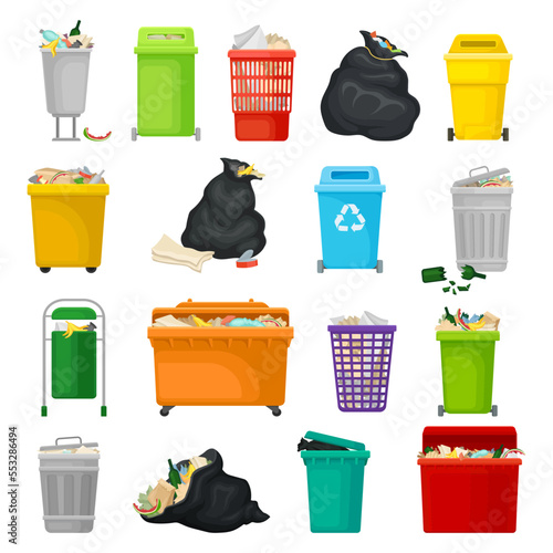 Trash and Garbage Bin Plastic Containers and Bags Big Vector Set
