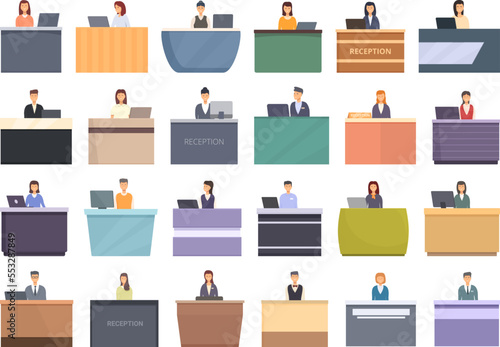 Receptionist icons set cartoon vector. Female work. Office business