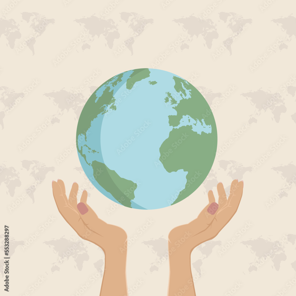 Hands holding planet Earth flat style illustration. Save the planet, environment, ecology concept. Hands holding planet Earth flat style illustration. Save the planet, environment, ecology concept.