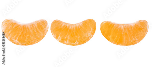Canvastavla Three lobes of peeled tangerines isolated on a transparent background