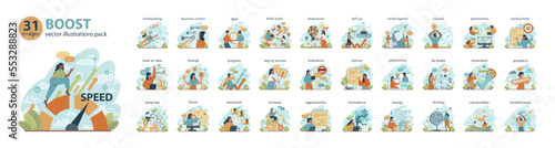 Boost big set. Business growth or improvement concepts collection.