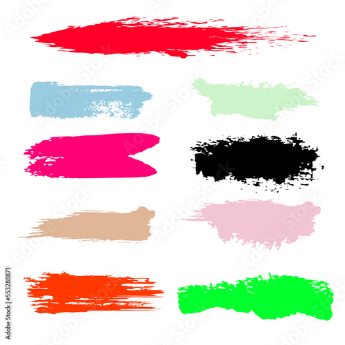 Set of color paint brush strokes on white background .