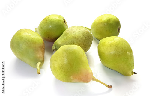Fresh ripe pears. Fruits with natural shadow on a white background