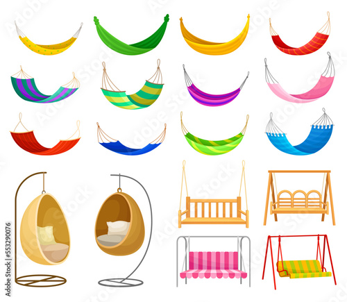 Garden Swings and Hammocks as Backyard Rest Seat Big Vector Set