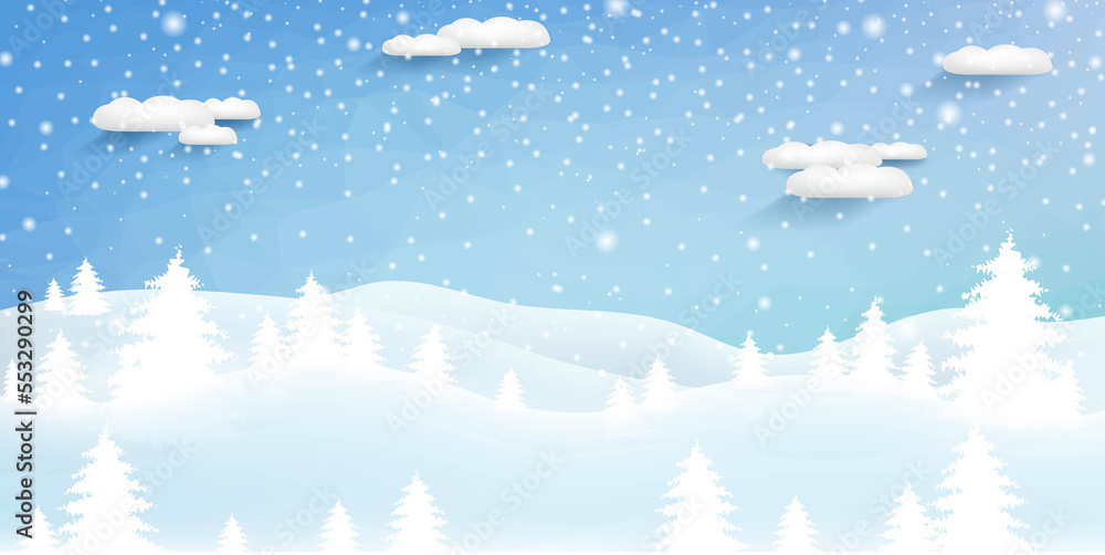 Naklejka premium Heavy Snowfall Winter Landscape With Clouds