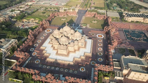 Aerial Drone Footage of Akshardham Temple in New Delhi India One of the largest Temple is india photo