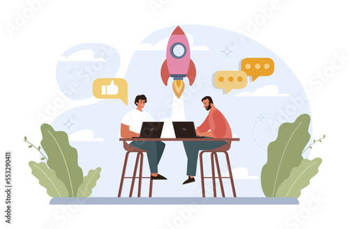 Rocket launch concept. Business start up or succesful project progress