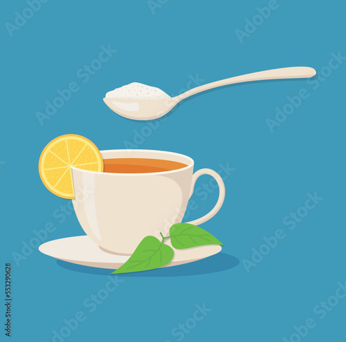 Cup of Thai tea with spoon isolated on blue background.