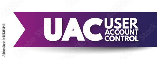 UAC User Account Control - helps prevent malware from damaging a PC and helps organizations deploy a better-managed desktop, acronym text concept background photo
