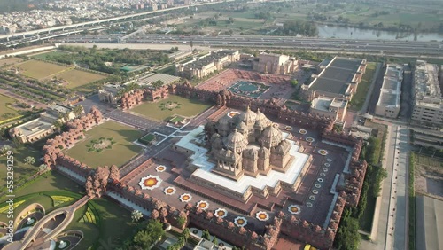 Aerial Drone Footage of Akshardham Temple in New Delhi India One of the largest Temple is india photo