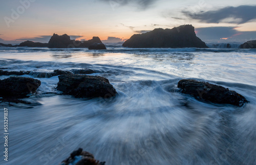 sunset, Oregon rocky coast, Little Creek Cove