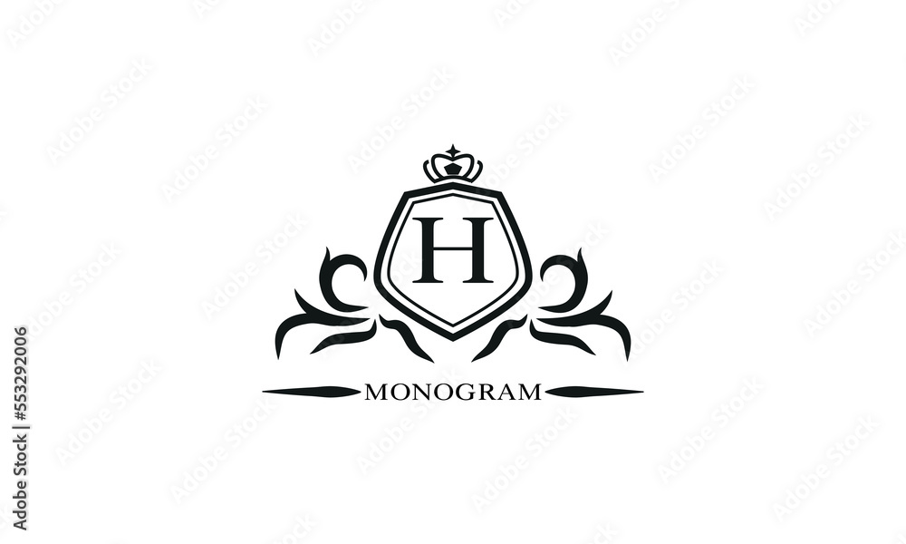 Obraz premium Luxury logo template with calligraphic elegant initial H. Emblem logo for restaurants, hotels, bars and boutiques.