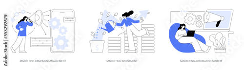 Marketing campaign management abstract concept vector illustrations.