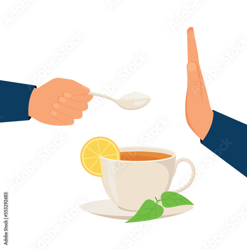 Sugar free. No sugar sign. An Illustration of Forbidden or Prohibition Sign on Different Types of Sweet Food