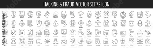 Hacking vector line icons set. Hacker attack