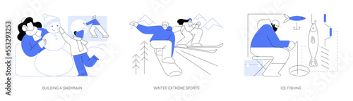 Winter outdoor activities abstract concept vector illustrations.